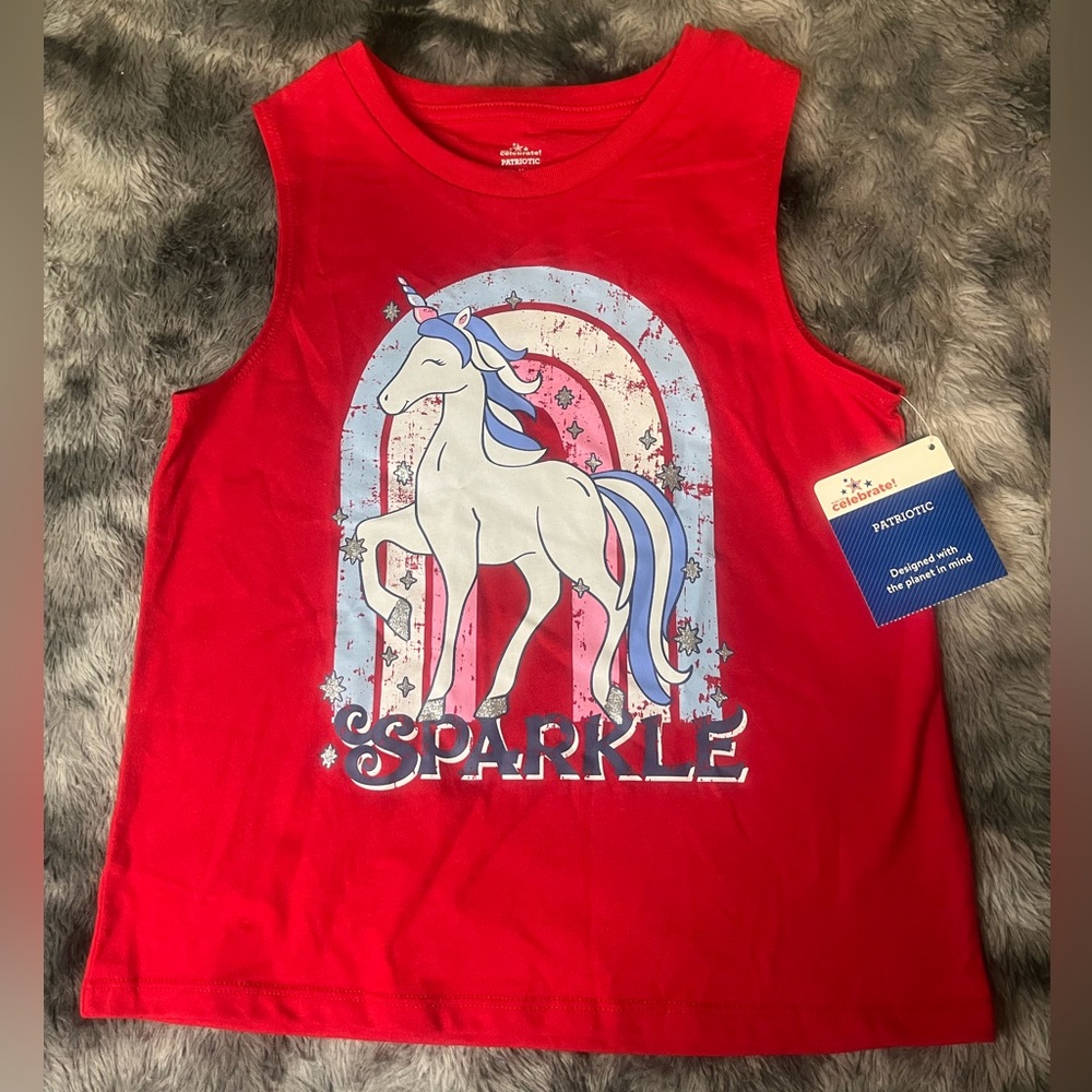 Unicorn sparkle tank top ~ size ~ girls medium (7/8)